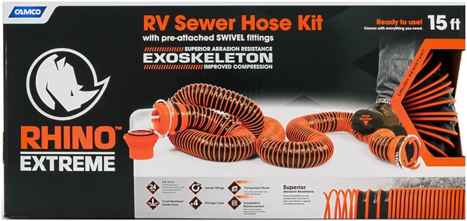 15' Sewer Hose Kit with Swivel Fit, Elbow, Caps Y43037