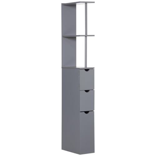 Slim Bathroom Cabinet with 3 Drawers Narrow Tall Freestanding Storage Shelf O45731