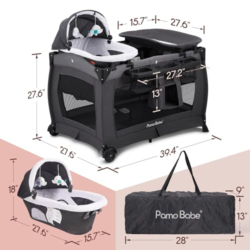 Grey Foldable Playpen with Bassinet, Mattress, Changing Table G505114