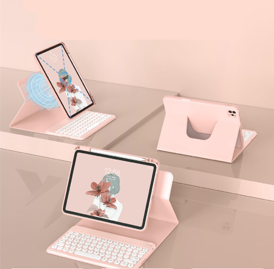 Pink Rotatable Detachable Bluetooth Keyboard Case for iPad 10.2'' 7th/8th/9th Generation K240