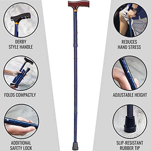 Folding Adjustable Wood Handle Cane T1275
