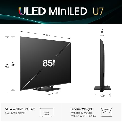 85" Mini-LED ULED 4K UHD Google Smart TV, QLED, Native 165Hz, HDR10+, Dolby Vision IQ J85146