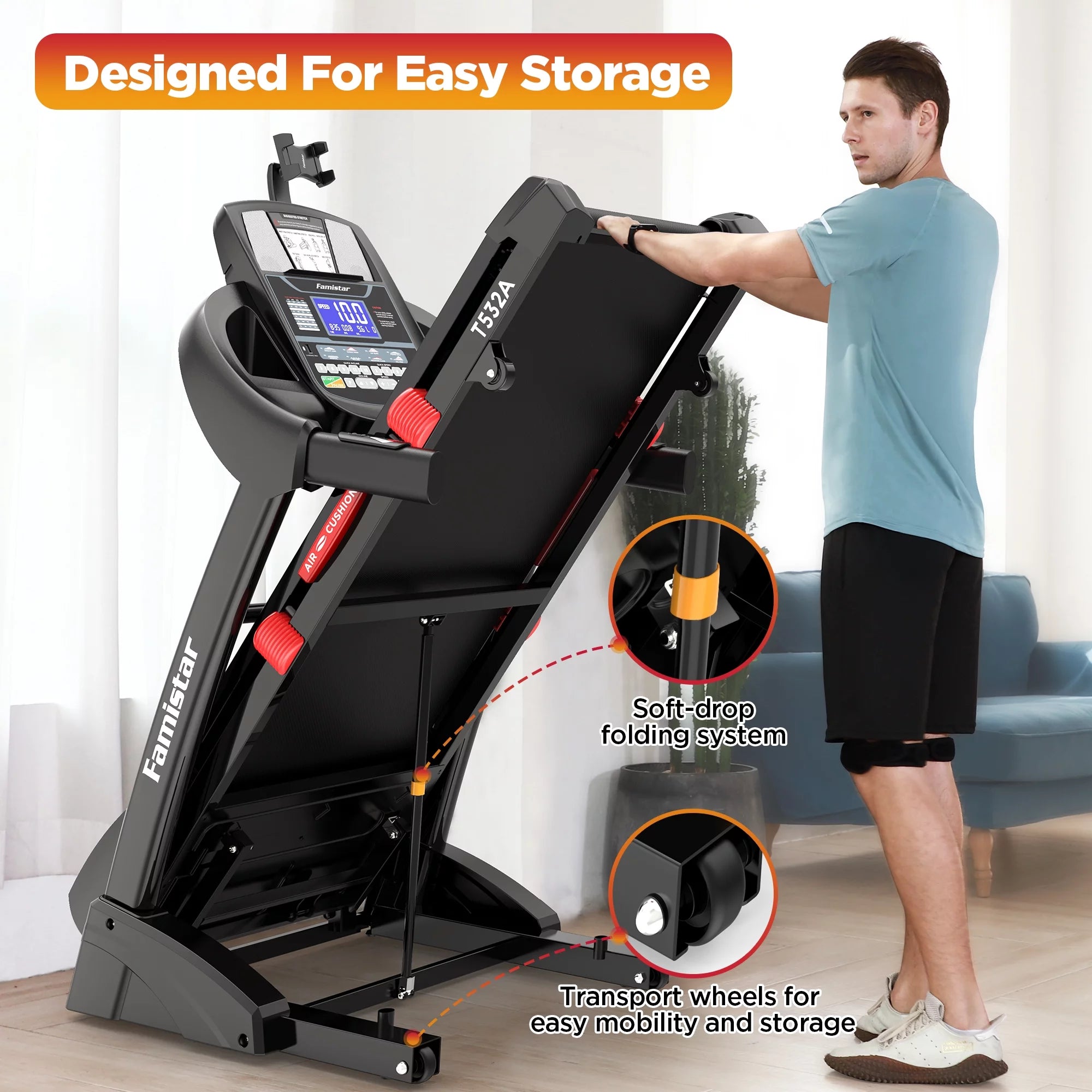 Portable Folding Treadmill 300 LB Capacity 15-Level Auto Incline W12665