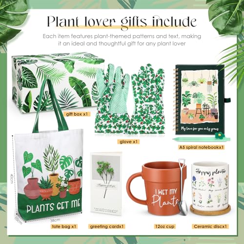 8 Pcs Plant Gift Box with Mug, Tote Bag, Plant Pot, Gardening Gloves T540135
