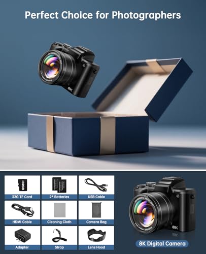 88MP WiFi Digital Camera with Dual-Lens, 16X Digital Zoom, Touch Screen, 2 Batteries, 32GB TF Card U686