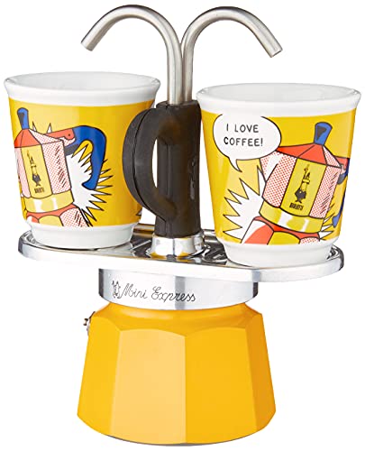 Yellow Aluminium Moka Set includes Coffee Maker 2-Cup (2.8 Oz) + 2 shot glasses H102006