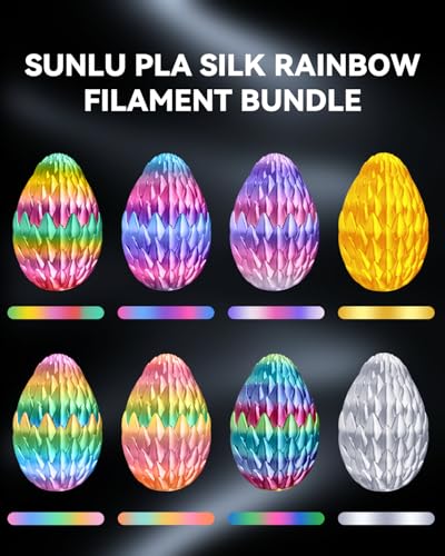 PLA Silk Rainbow 3D Printer Filament Bundle, 8 Rolls, 2kg Total W50278