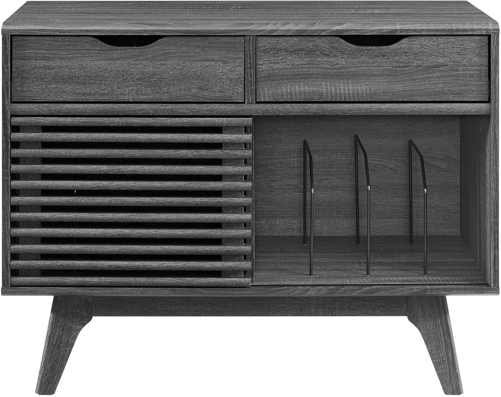 Charcoal Vinyl Record Display Stand with Drawers C876721