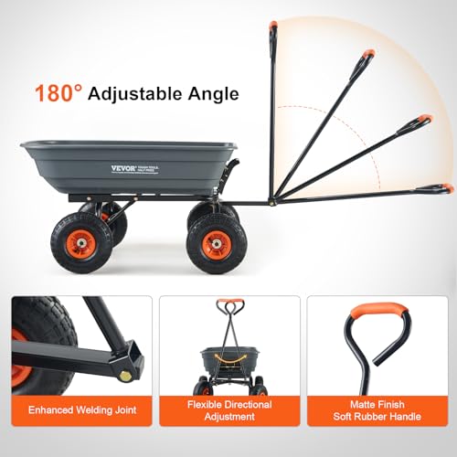 Gray 4 Cu.Ft. 600lbs Poly Garden Cart Dump Wagon with Steel Frame D147