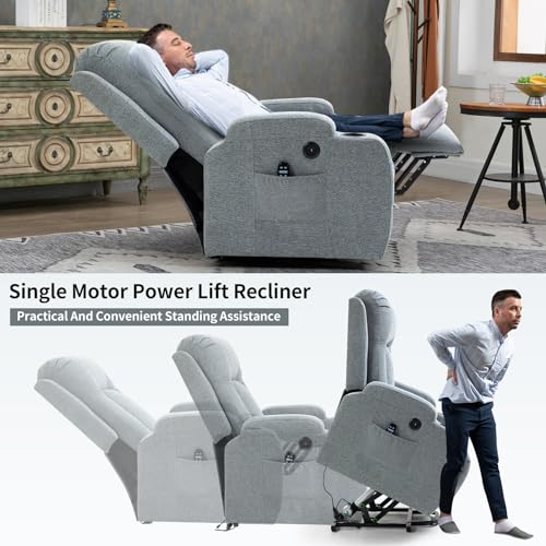 Grey Power Lift Recliner Chair with Heated and Massage R352