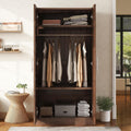 2-Door Wooden Wardrobe Armoire with 3 Adjustable Shelves and Hanging Rod, Brown I937274