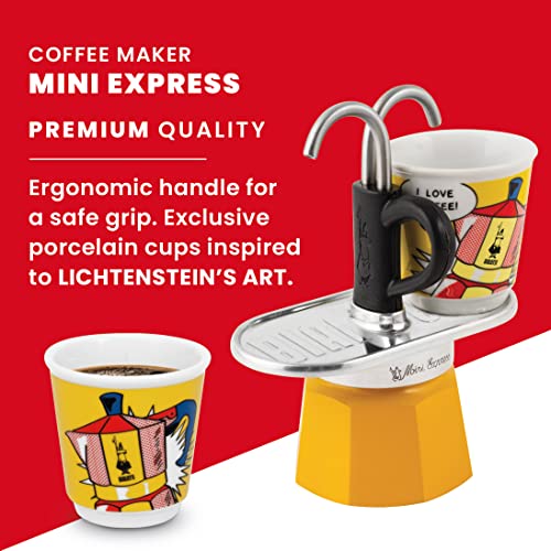 Yellow Aluminium Moka Set includes Coffee Maker 2-Cup (2.8 Oz) + 2 shot glasses H102006