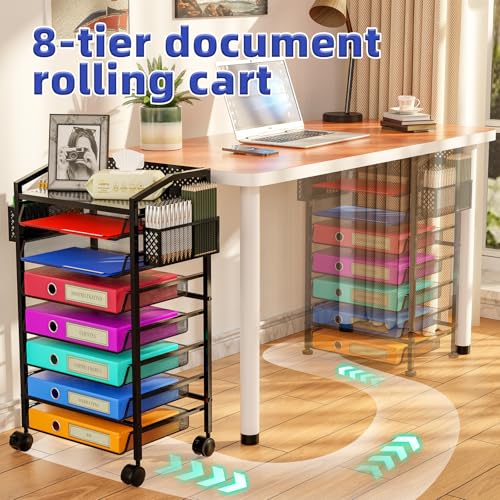 14 Tier Rolling File Cart with Sliding Trays, Black C9998