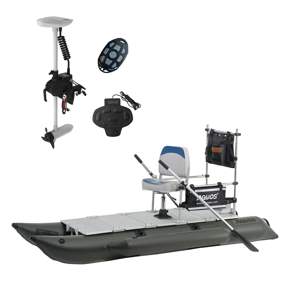 10.2ft Inflatable Pontoon Boat with Remote Trolling Motor and Foot Control S86596