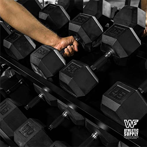 Rubber Encased Hex Dumbbells with Rubber Grip Contoured Handle L85525