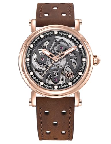 Black Skeleton Dial 50M Waterproof Leather Mechanical Watch Q933693