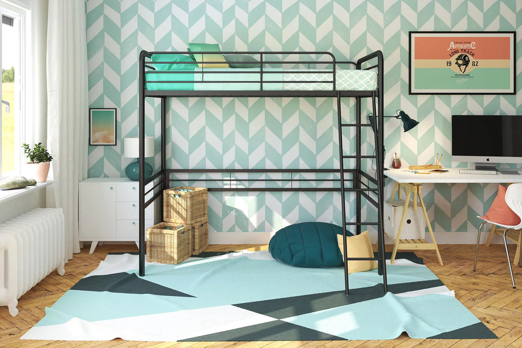 Black Twin Metal Loft Bed O748