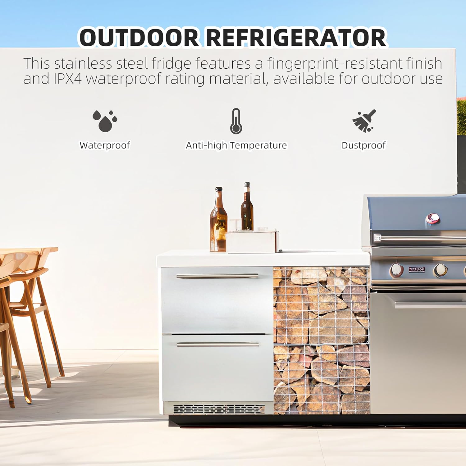 24 Inch Under Counter Drawer Fridge with Weatherproof Full Stainless Steel Body K2849