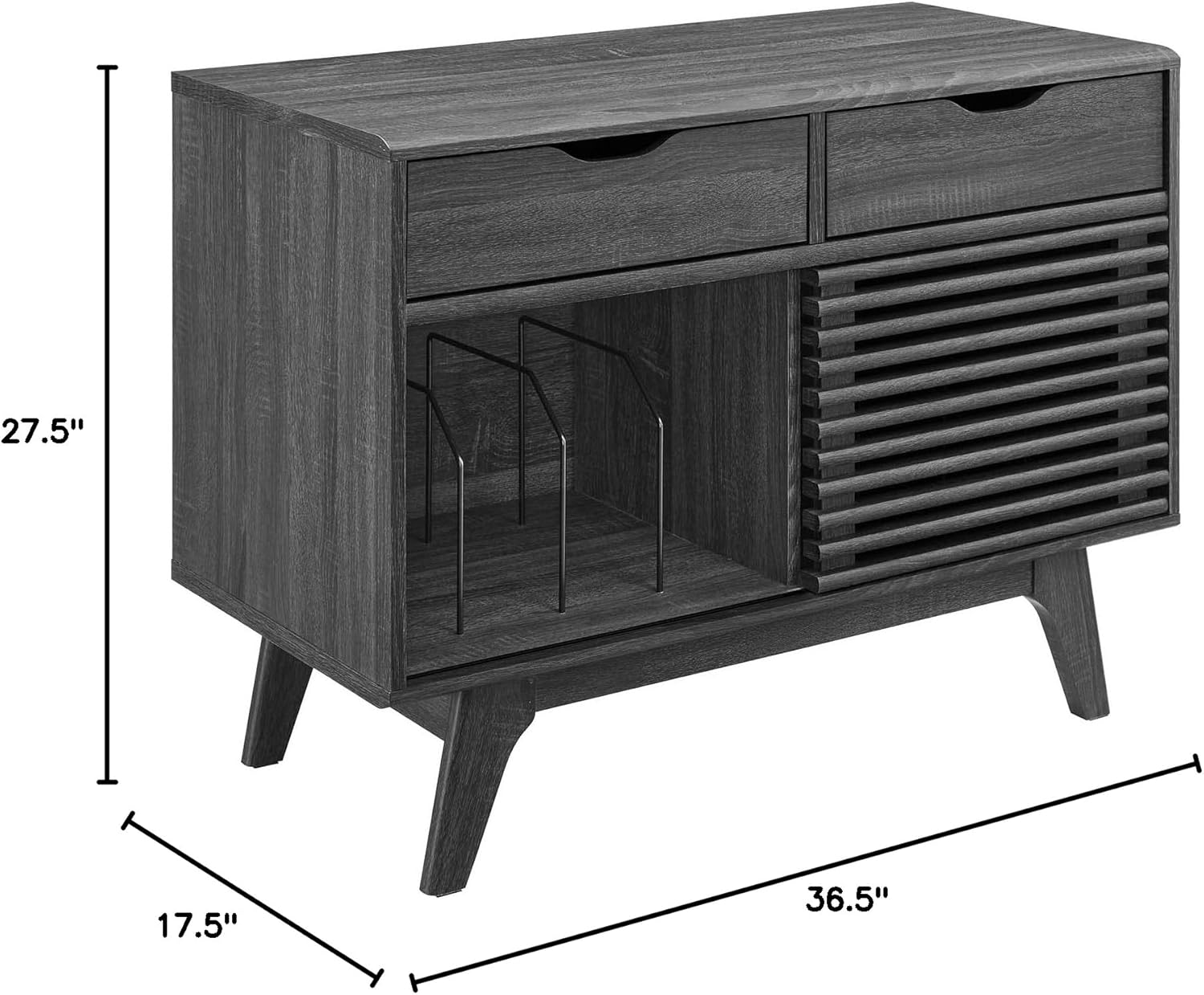 Charcoal Vinyl Record Display Stand with Drawers C876721