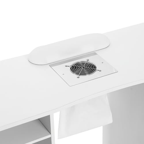 White Manicure Table with Storage Drawers and Lockable Wheels Q733512