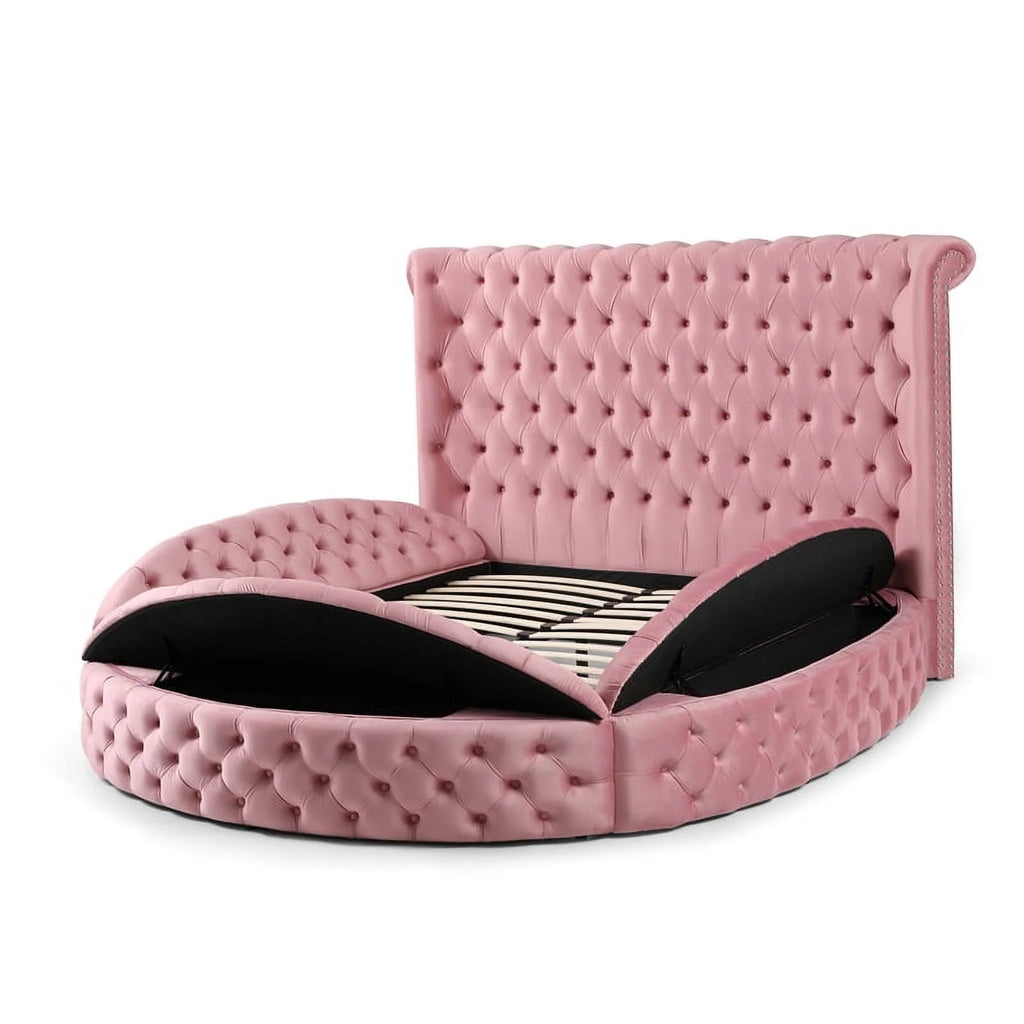 Pink Velvet Upholstered Queen Bed J6964