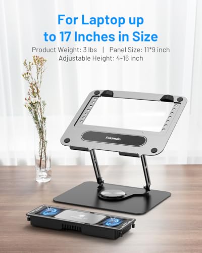 Laptop Cooling Stand with 360° Rotation Base, Detachable Thermoelectric Cooler, Adjustable Height, Solid Carbon Steel, 2-Power Peltier Cooling Pad J7300