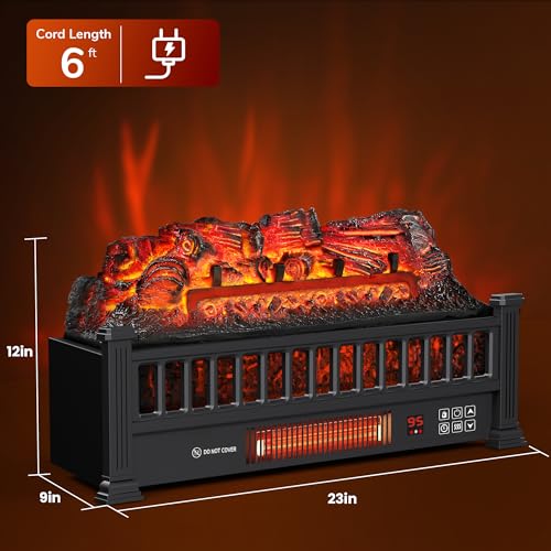 Black 20-Inch Electric Fireplace Logs with Remote Controller E1330
