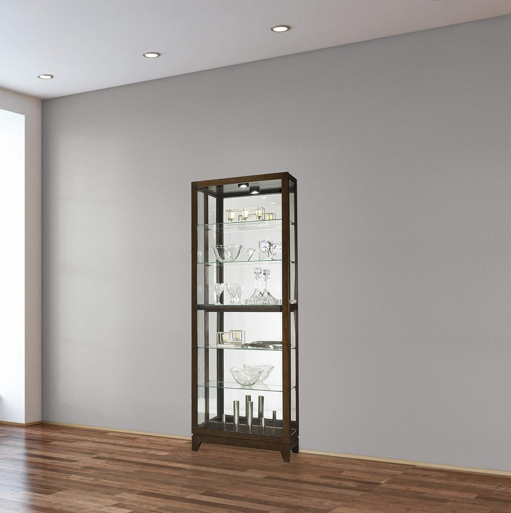 Espresso Curio Cabinet with Five Glass Shelves and Locking Door H365327