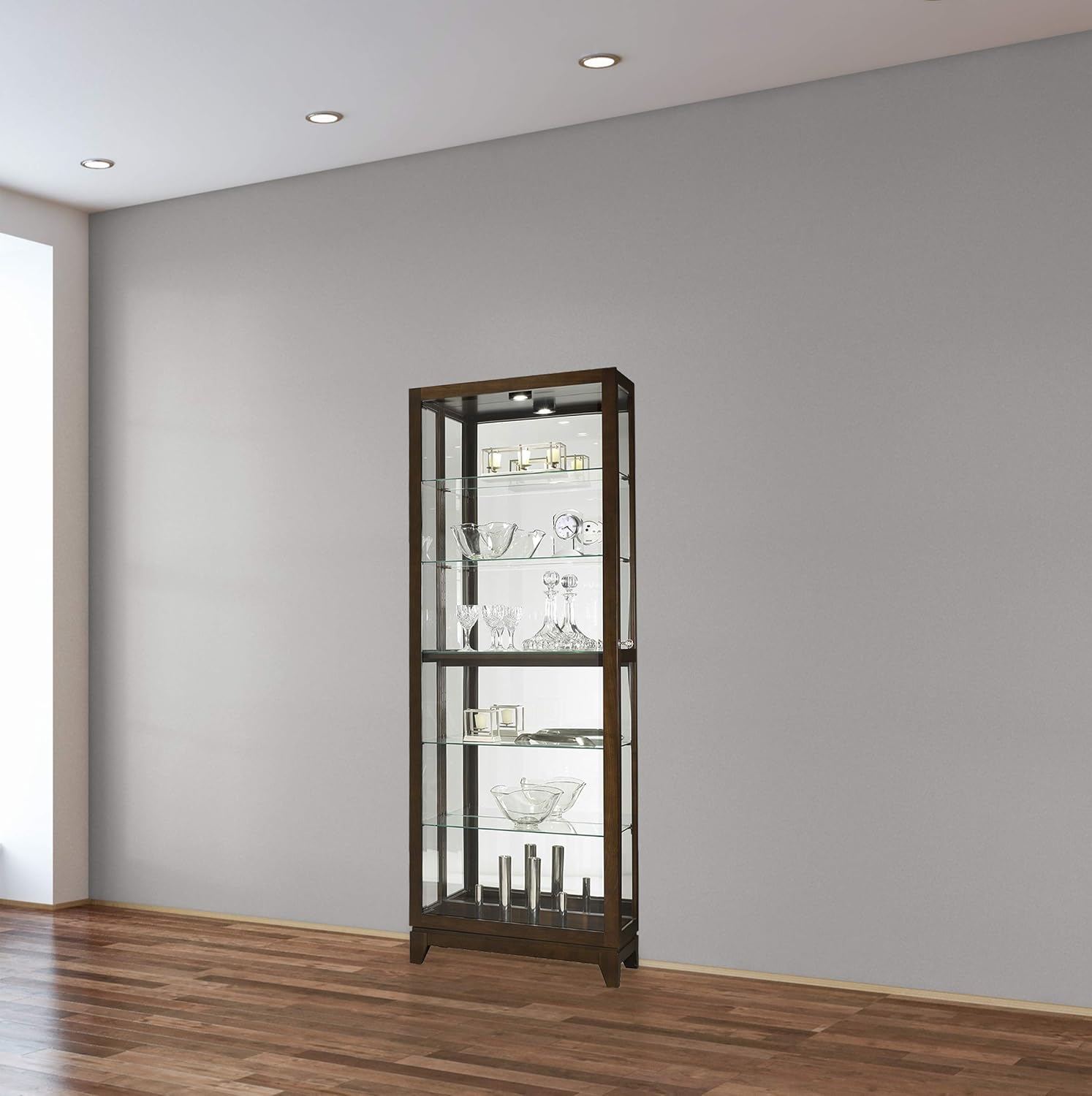 Espresso Curio Cabinet with Five Glass Shelves and Locking Door H365327