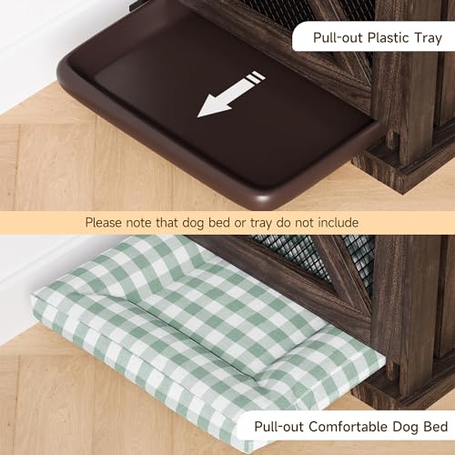 Brown Wooden Dog Crate with 3 Storages and Removable Divider E890