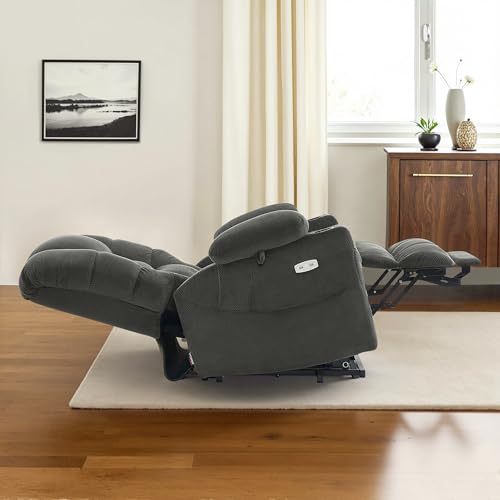 Large Triple Motor Power Lift Recliner Chair with Massage and Dual Heating, Fabric (Grey, Large) K409004