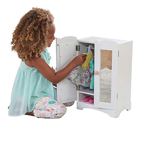 White Wooden Doll Armoire with 6 Hangers L654