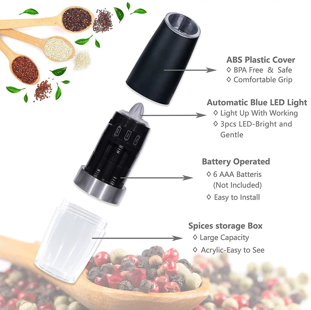 2 Pcs Electric Salt and Pepper Grinder Set Battery Operated Stainless Steel G568677