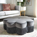 Dark Grey Velvet Flower Ottoman L409851