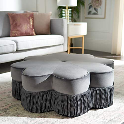Dark Grey Velvet Flower Ottoman L409851