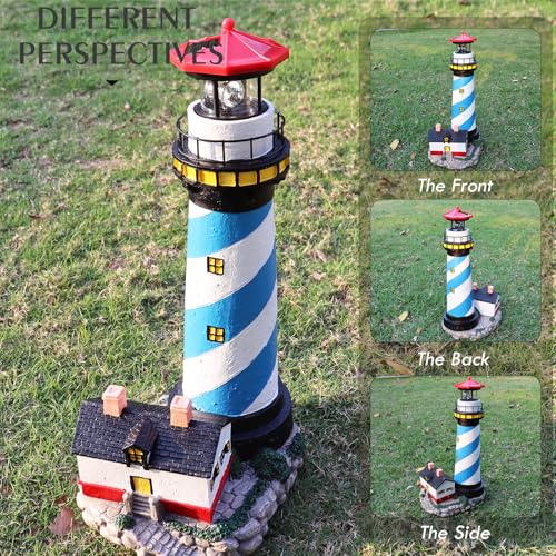 18" Solar Lighthouse with Rotating Beacon, Waterproof Outdoor Garden Decor (Black) H14931