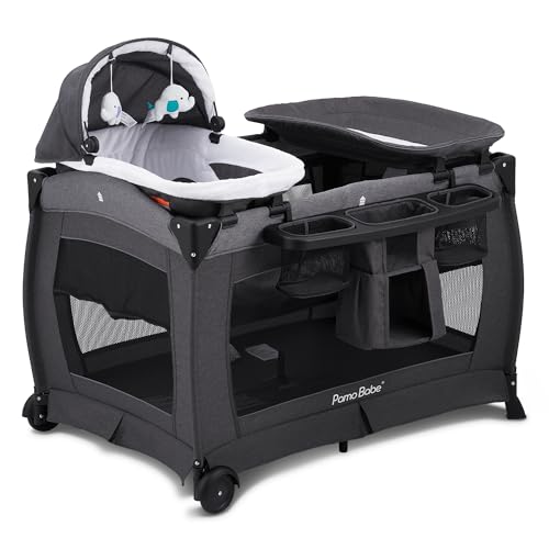 Grey Foldable Playpen with Bassinet, Mattress, Changing Table G505114