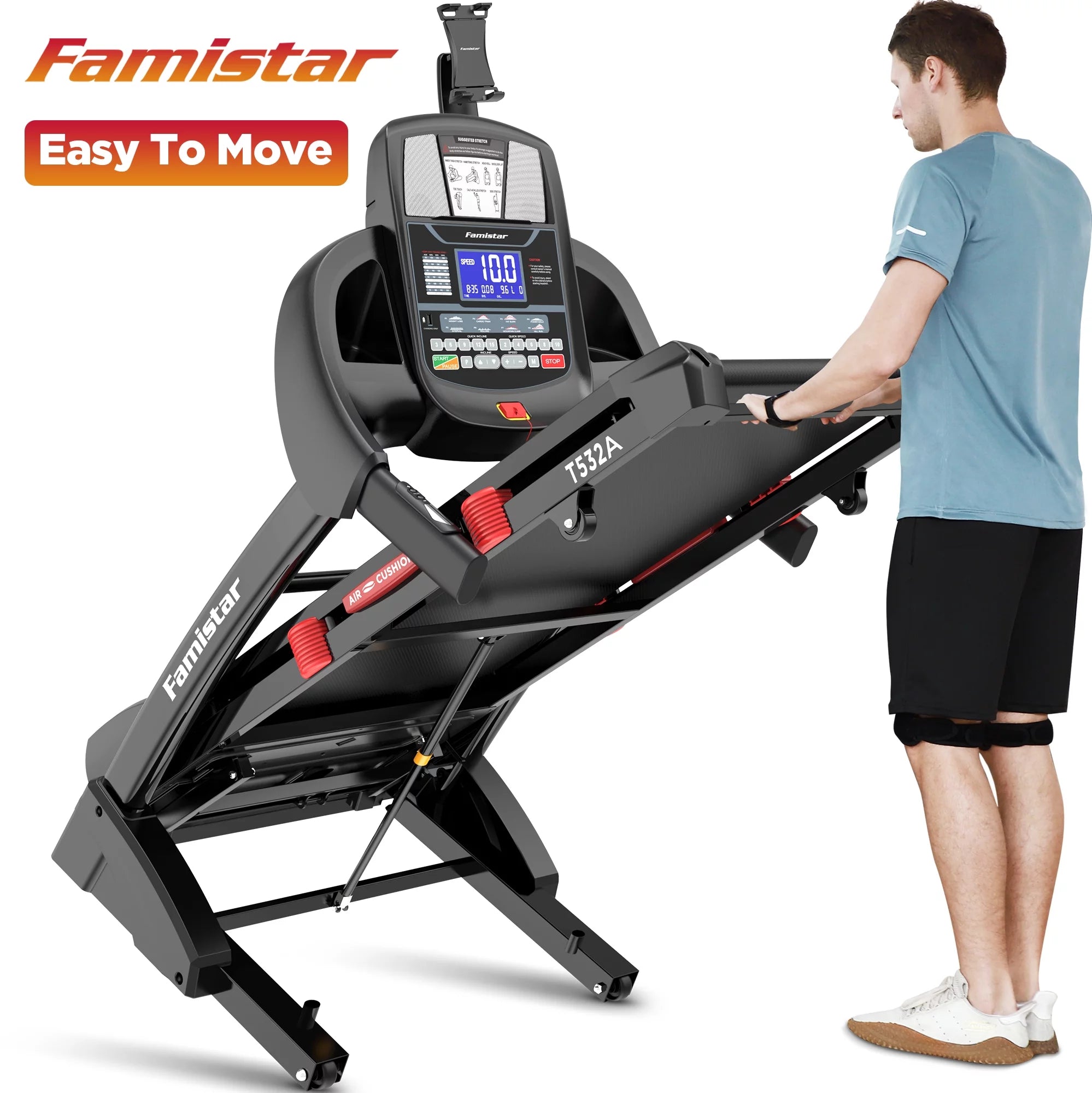 Portable Folding Treadmill 300 LB Capacity 15-Level Auto Incline W12665