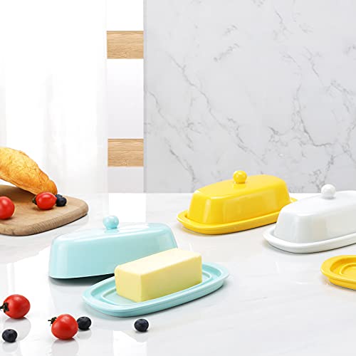 8 Inch White Ceramic Butter Dish with Lid M74633