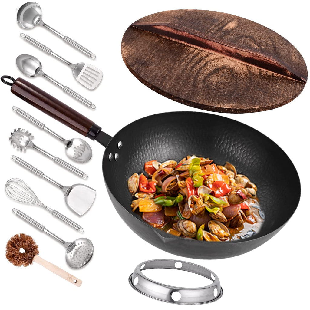 11Pcs Carbon Steel Wok with Lid M34120