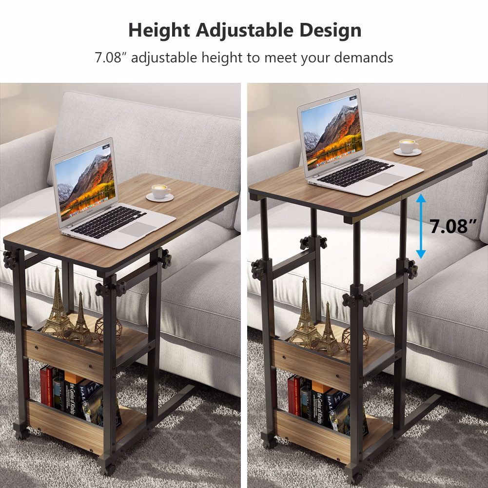 Mobile Couch Table with Storage Shelves and Wheels C52350