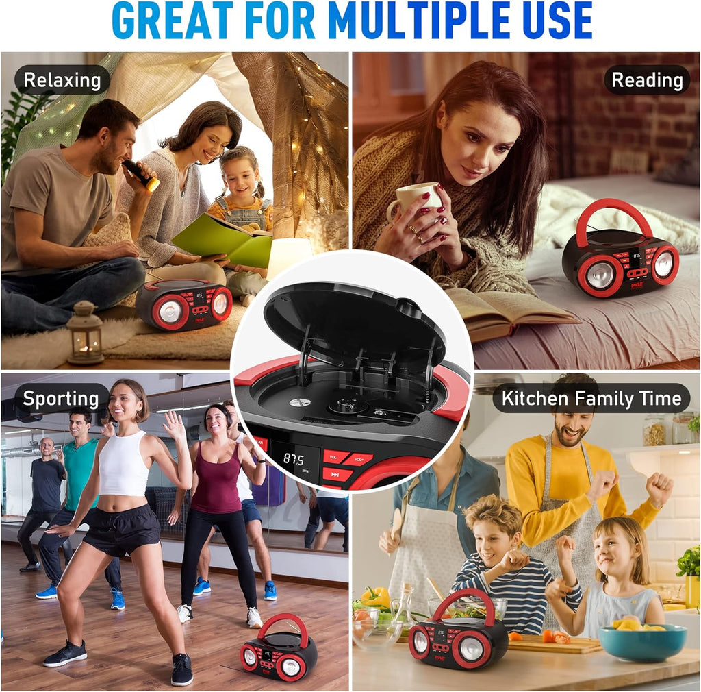 Red Black Portable CD Player Bluetooth Boombox Speaker P3472