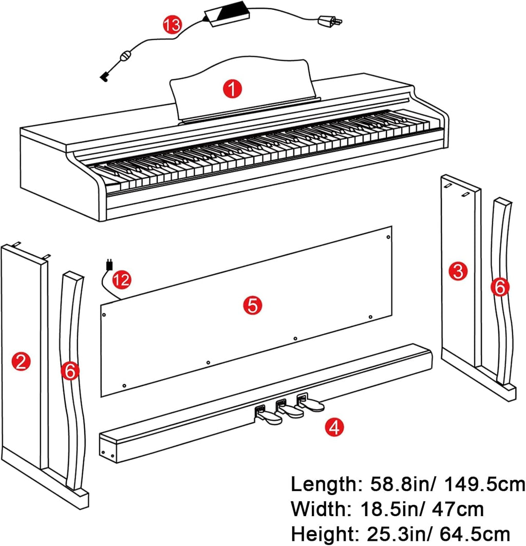 88 Key Weighted Digital Piano Bundle with Furniture Stand, Slide Key Cover, Black T39755