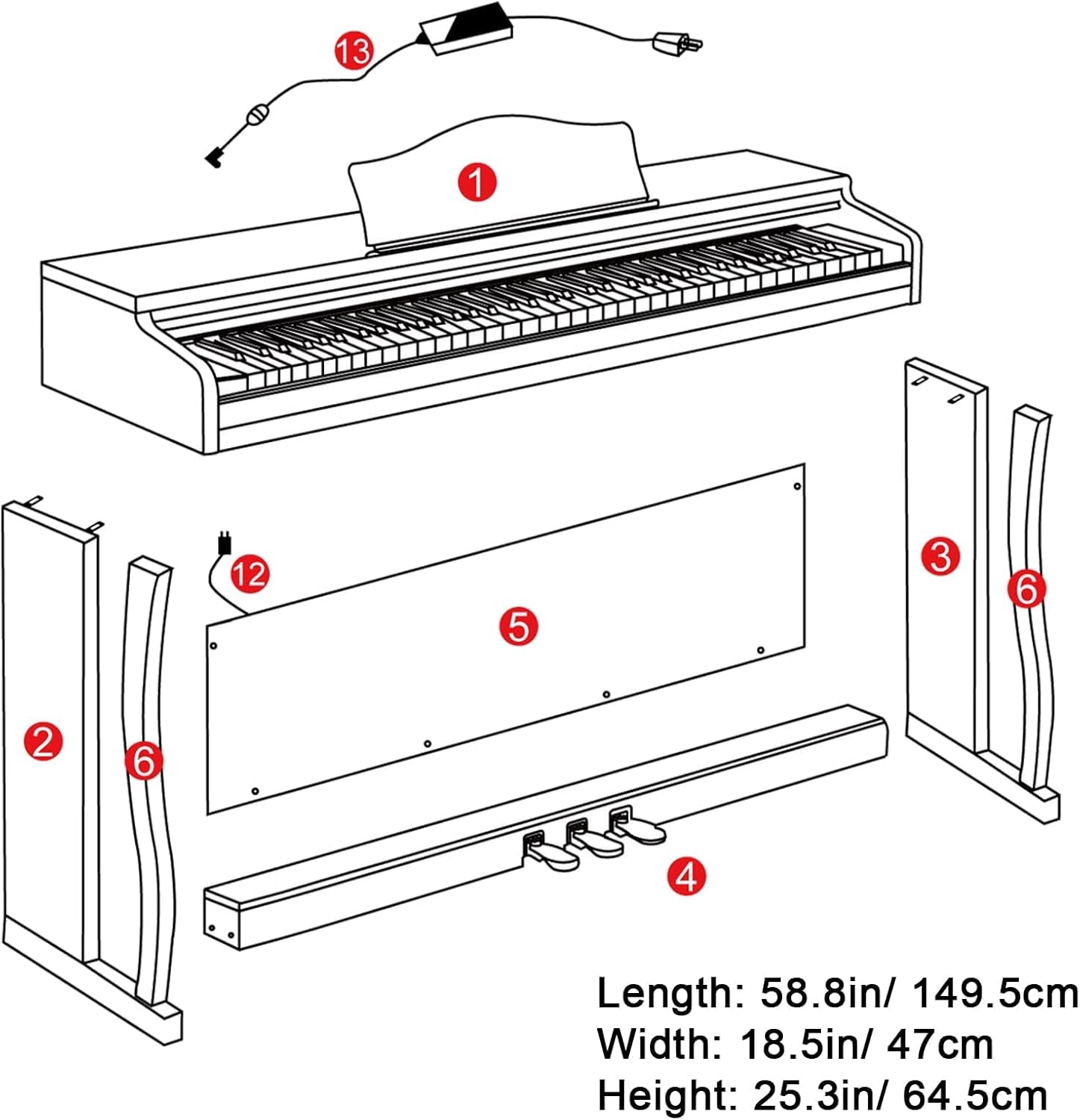88 Key Weighted Digital Piano Bundle with Furniture Stand, Slide Key Cover, Black T39755