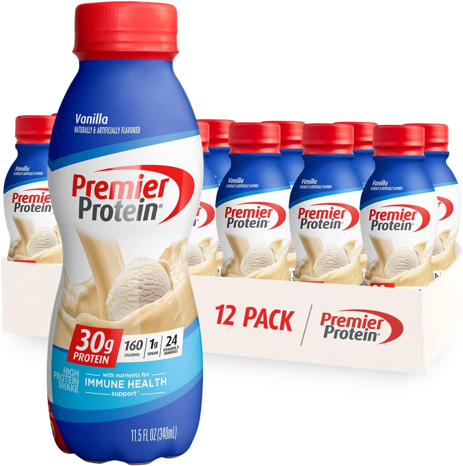 Café Latte & Vanilla Protein Shake, 30g Protein, 1g Sugar, 12 Packs Each Flavor 11.5 oz Bottles W409778