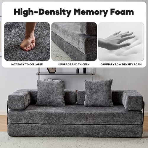 Beige Corduroy Convertible Sleeper Sofa Bed with Cylindrical Pillow R720