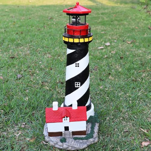 18" Solar Lighthouse with Rotating Beacon, Waterproof Outdoor Garden Decor (Black) H14931