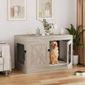 Grey 36 Inch Wooden Dog Crate with Double Doors M272862
