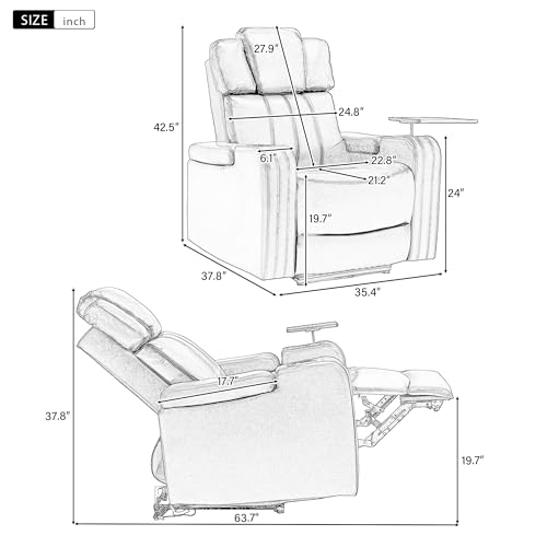 Dark Blue Power Recliner with Cup Holder Bluetooth Speaker LED Lights USB Ports Tray Table Storage G551