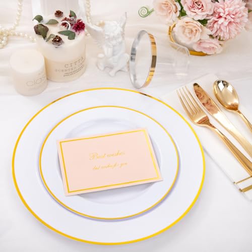 150 PCS Gold Plastic Plates Disposable Dinnerware Set with Cups G56909